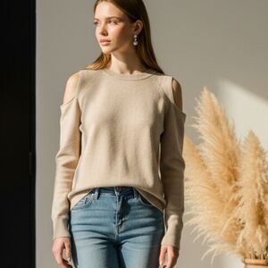 360 Cashmere Cream Cold Shoulder Sweater 100% Cashmere Size Large